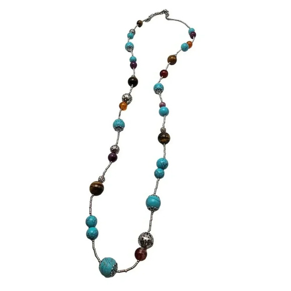 RJ Graziano Blue Turquoise Agate Ball Beads Double Strand Necklace Vintage - Picture 5 of 7